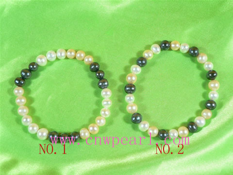 7-8mm three colors pearl jewelry elasticity bracelet